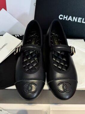 Chanel Black Leather Mary Jane Ballerina Flats